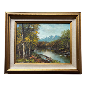Mid Century Impressionist Landscape Oil Painting of the Sierra Nevada Mountain Range With Autumn Trees