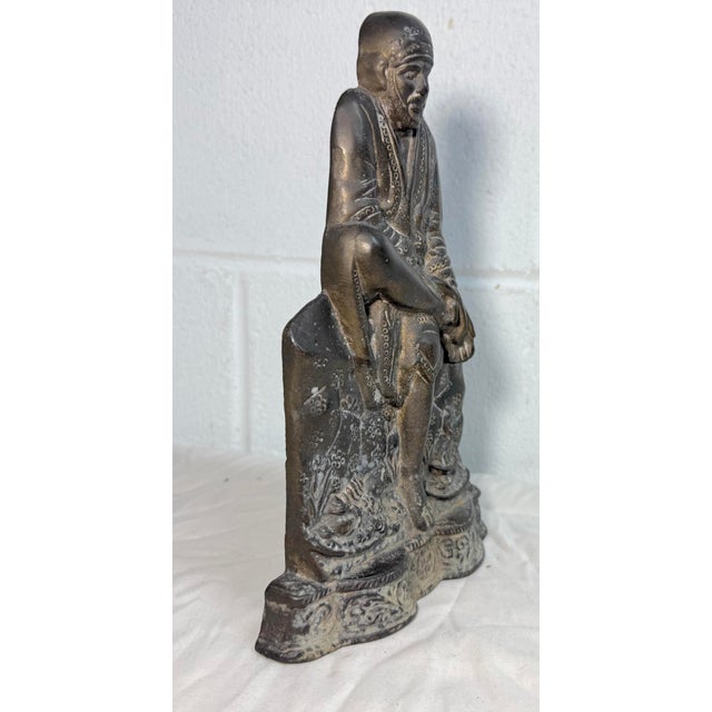Antique Thick Gilt Bronze Figural Lord Sai Baba Idol Figurine Doorstop Statue For Sale - Image 9 of 9