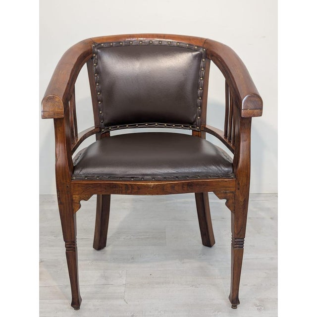 Wood Interwar Wooden Office Chair in Natural Leather, 1890s For Sale - Image 7 of 15