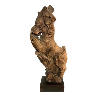 Antique South East Asian Carved Wood Mythological Figural Elephant Architectural Element For Sale