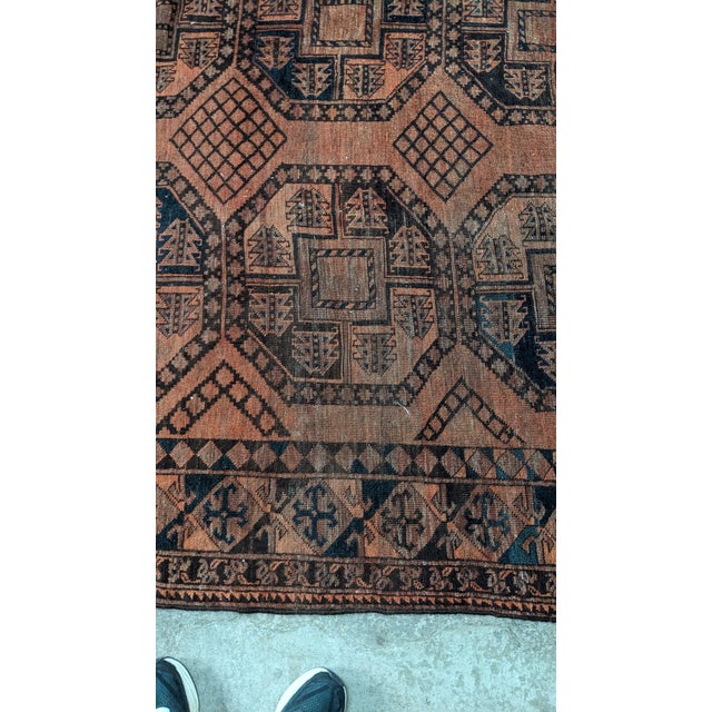 Red Vintage Hand Knotted Oriental Red & Black Geometric Area Rug Carpet 9' X 11' For Sale - Image 8 of 16