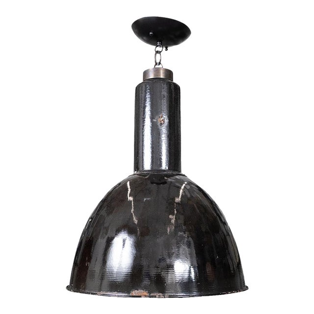 Industrial Style Enameled Pendant Fixture For Sale