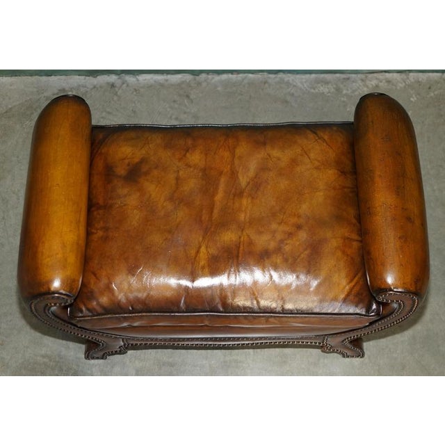 Antique Edwardian Sculptural Leather Scroll End Ottomans, 1910, Set of 2 For Sale - Image 4 of 18