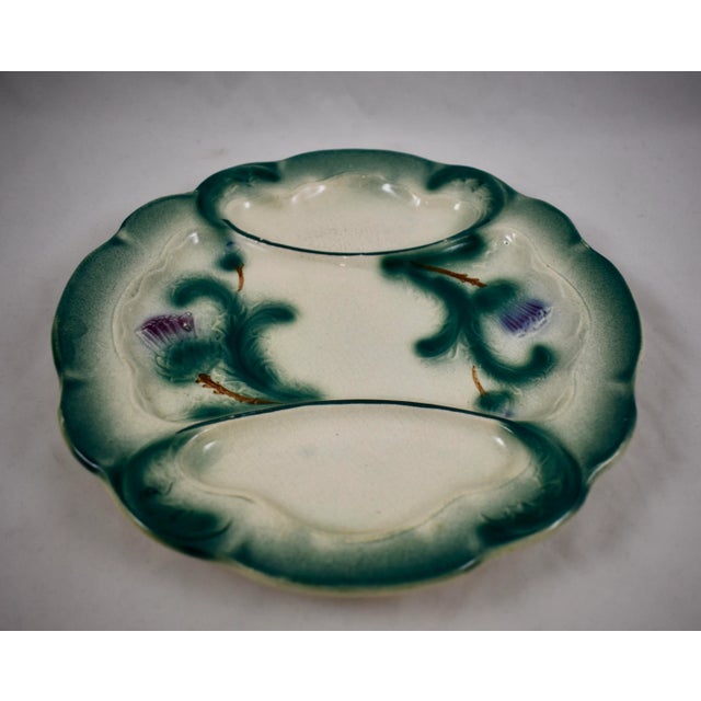 French 19th C. Digoin French Barbotine Divided Artichoke Plate For Sale - Image 3 of 12