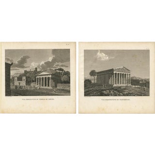 Tardieu, Set of Two Ancient Greek Temple Views, Parthenon and Theseion, 1825, Engraving For Sale