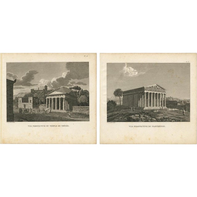 Tardieu, Set of Two Ancient Greek Temple Views, Parthenon and Theseion, 1825, Engraving For Sale