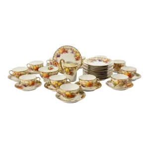 Early 20th Century Hand-Painted Porcelain Dessert Set Marked Bha- 37 Pieces
