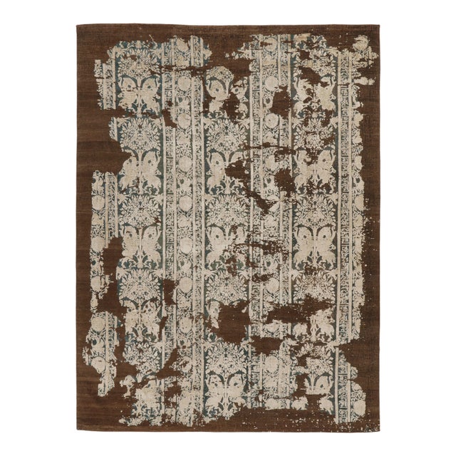 Rug & Kilim's Modern Rug in Obscured Floral Columns on Chocolate Brown For Sale