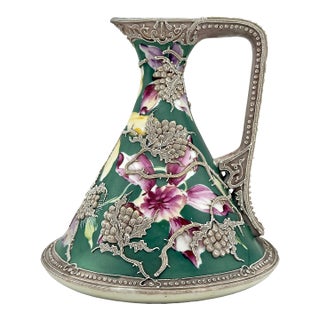 Antique Nippon Vase – Hand-Painted Floral Moriage Porcelain For Sale