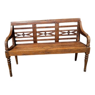 Early 20th Century Vintage Windsor Wooden Bench For Sale