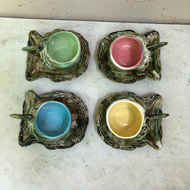 Nautical C. 1950 Majolica Shell Cups & Saucers- 8 Pieces For Sale - Image 3 of 6