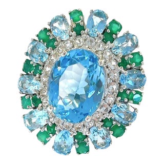 Bochic “Flamenco” Topaz & Multi Color Gems Cocktail Ring 18k Gold & Silver Size 5 For Sale