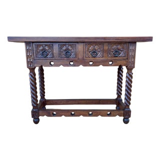 20th Century Catalan Spanish Carved Wood Console Table For Sale