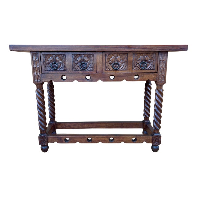 20th Century Catalan Spanish Carved Wood Console Table For Sale