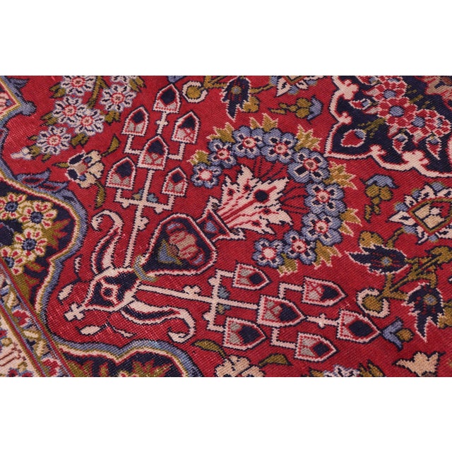 Persian Vintage Tabriz Red/Blue Wool Rug - 9'1'' X 12'4'' For Sale - Image 4 of 10