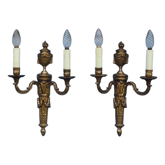 Vintage French Empire Style Wall Sconces, 1940s, Set of 2 For Sale
