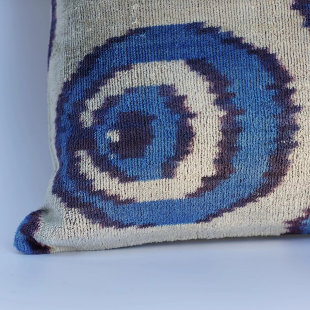 Contemporary Handmade Blue Velvet Throw Pillow and Down Feather Insert For Sale - Image 4 of 10