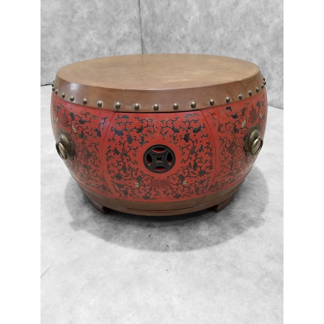 Vintage Asian Style Red Coromandel Drum Coffee/Side Table - Set of 5 For Sale - Image 10 of 10