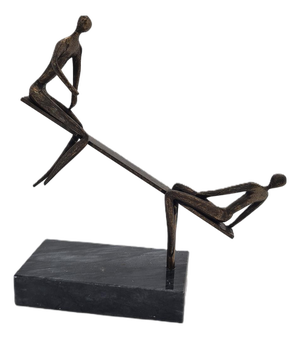 Vintage Figurative Sculpture Scene of Balance in Patinated Metal, 1970s