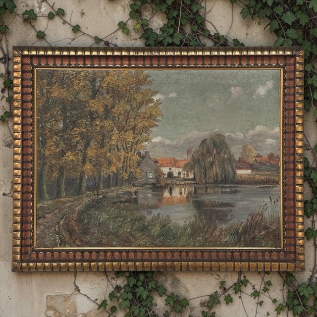 Realism Framed Oil Painting on Canvas by Léon Dardenne (1865-1912) 'Lake View' For Sale - Image 3 of 16