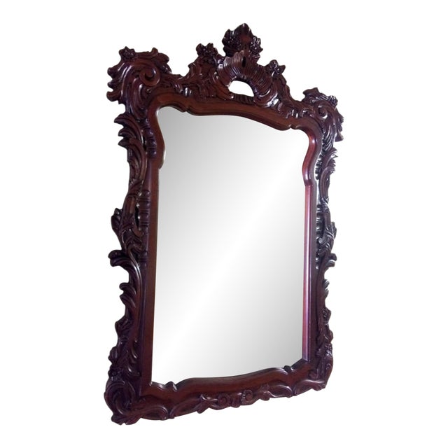 Vintage Rococo Style Mirror, Mahogany Frame Mirror For Sale