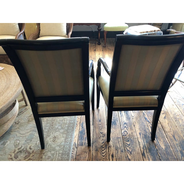 Regency Style Black & Gold Dolphin Motif Armchairs -A Pair For Sale - Image 9 of 11