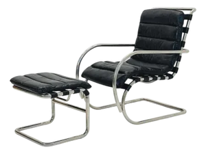 Set of Bauhaus MR Tubular Armchair with Ottoman by Ludwig Mies Van Der Rohe, 1980s