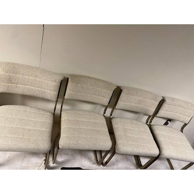 1970s Mid-Century Modern Cal-Style Brass Cantilever Dining Chairs Model 7411 - Set of 4 For Sale In Detroit - Image 6 of 8