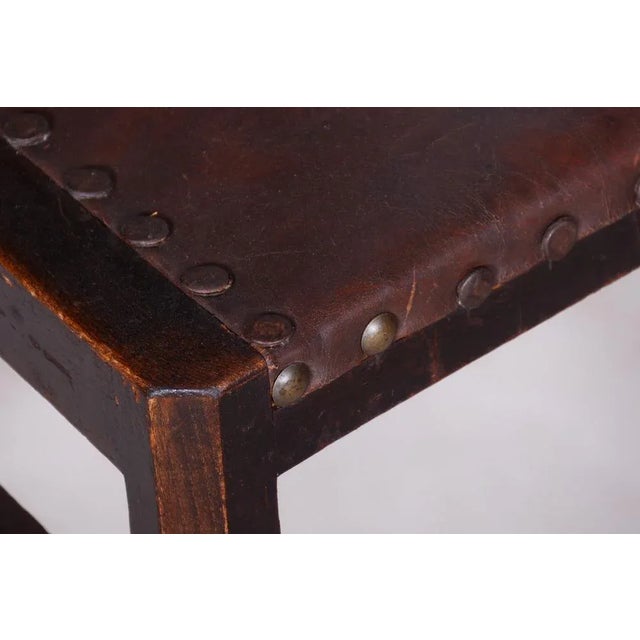 Czech Cubist Chairs in Oak and Red Leather by Josef Gočár, 1910s, Set of 4 For Sale - Image 4 of 12