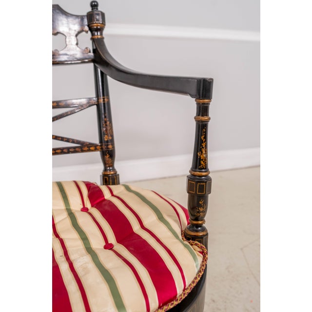 Brown Vintage Regency Style Eglomise & Gilt Cane Seat Armchair For Sale - Image 8 of 18