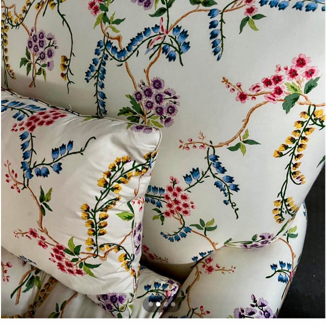Custom French Brunschwig & Fils Down Filled Floral Botanical Colorful Chintz Chaise For Sale In Boston - Image 6 of 14