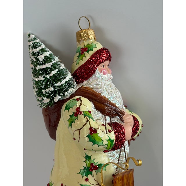 Patricia Breen “Holly’s” Santa Hand-Painted Glass Christmas Ornament For Sale - Image 10 of 12