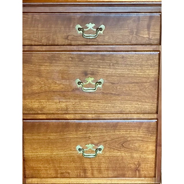 Wood Stickley Solid Cherry Three-Drawer Nightstand or Bedside Chest With Brass Hardware For Sale - Image 7 of 10