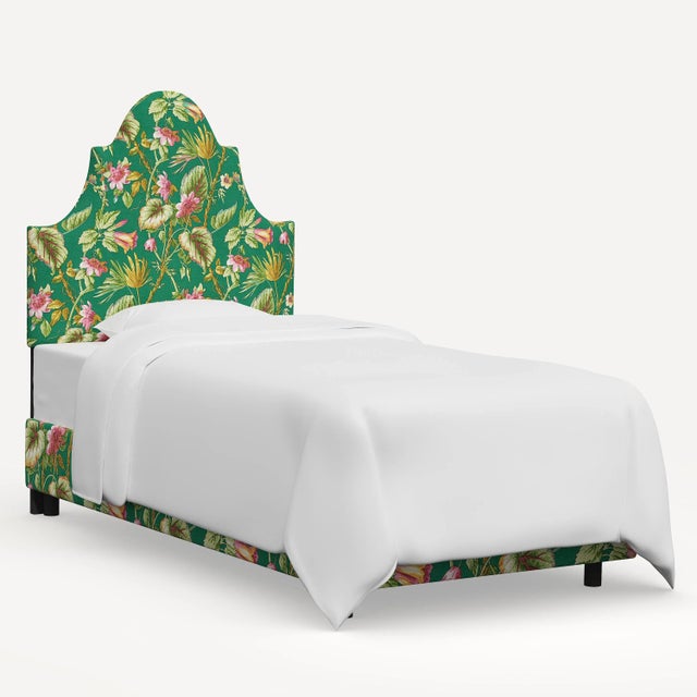 Textile Red from Scalamandre crafted by Cloth & Company Geneva Twin Bed, Green Tropical Flora For Sale - Image 7 of 7