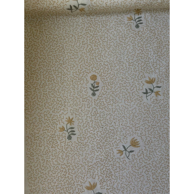 Traditional Chelsea Textiles Wildflowers on Printed Squiggles in Faded Yellow Screen Printed by Hand With Hand Embroidered Detail Fabric 1 1/4 Yards For Sale - Image 3 of 6