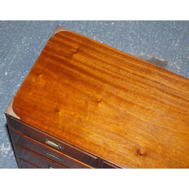 Vintage Yew Wood Military Campaign Sideboard Bank of Drawers with Brass Handles For Sale - Image 12 of 18