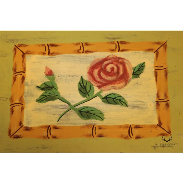 Brown Vintage Faux Bamboo Paint Decorated Low Two-Door Cabinet For Sale - Image 8 of 13