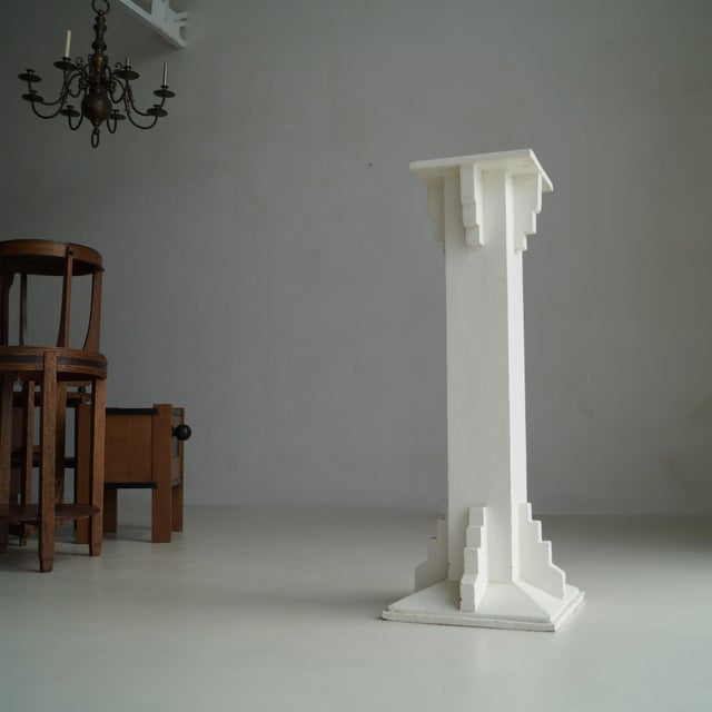 Tall Amsterdam School Pedestal in White Paint, 1920s For Sale - Image 14 of 16