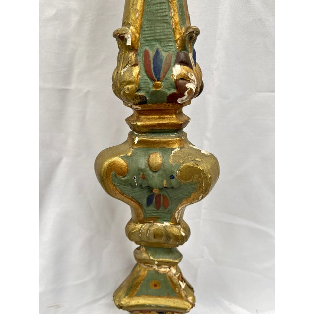 Mid 19th Century Antique 1800s French Polychrome Altar Candle Holder For Sale - Image 5 of 13