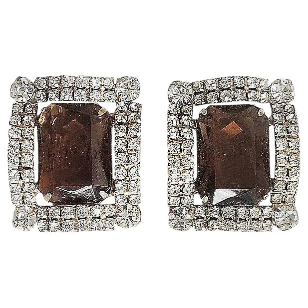 Vintage Delizza & Elster Juliana Faux-Topaz Rhinestone Clip Earrings - 2 Pieces For Sale