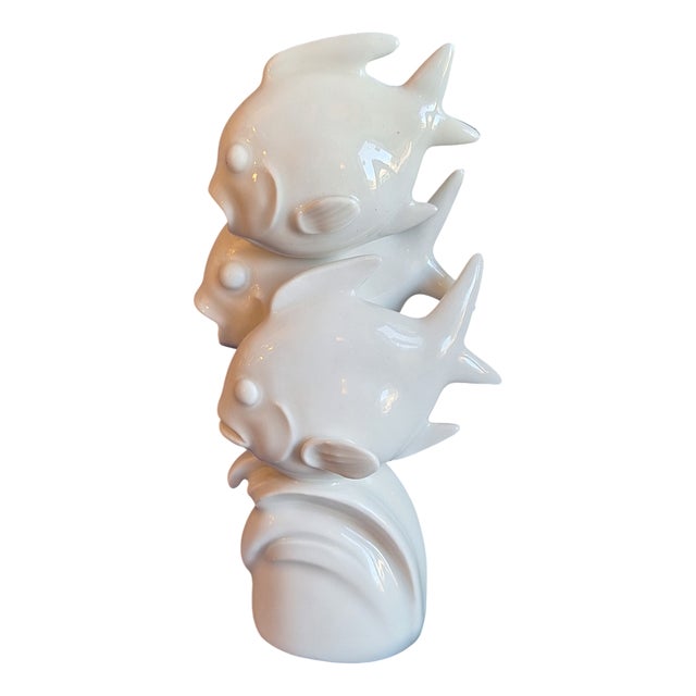 Art Deco Figurine of 3 Fish in White Porcelain by Willi Münch-Khe for Meissen, 1930s For Sale