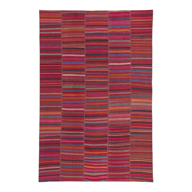 Rustic Vintage Turkish Striped Kilim Rug - 07'03 X 11'00 For Sale