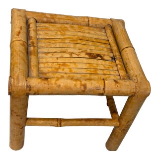 1980s Low Chinoiserie Hand-Crafted Rattan Burnt Bamboo Plant Stand For Sale