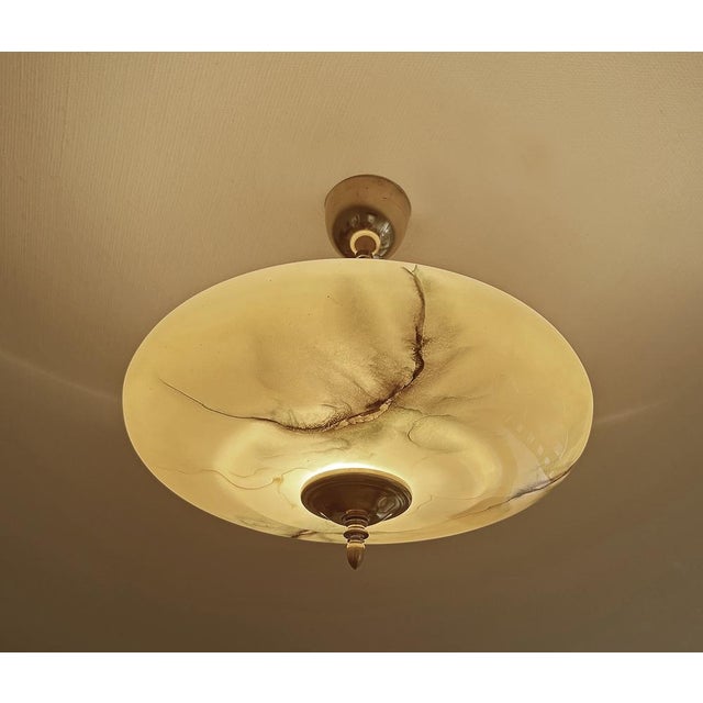 Art Deco Pendant Light in Amber Green Marble Glass, 1930s For Sale - Image 12 of 18