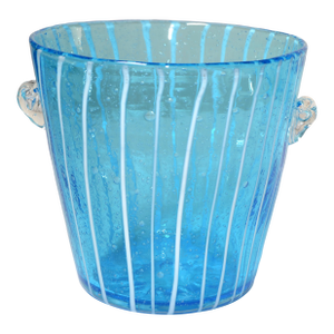 1970s Vintage Venini Style Blown Glass Light Blue White Wine Cooler Martini Ice Bucket, Italy