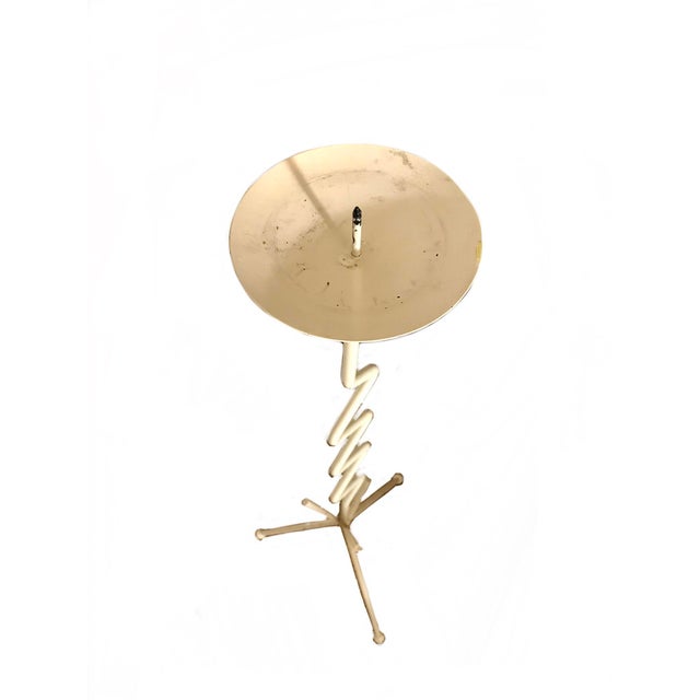 1950s Vintage 1950s Mid Century Ivory Metal Floor Candleholder For Sale - Image 5 of 5