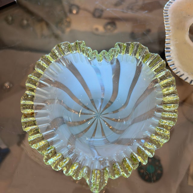 Art Nouveau Late 19th Century Heart Vaseline Glass Bowls in Silver Plated Tray. Victorian Brides Basket For Sale - Image 3 of 9