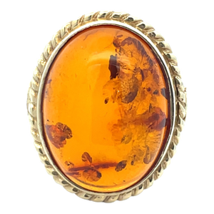 Vintage 14k Yellow Gold Oval Amber Gemstone Ring, Size 7