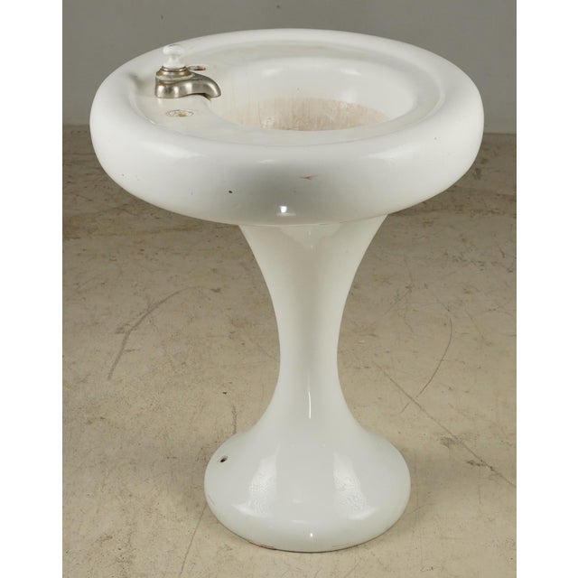 White Reclaimed Art Deco Enameled Cast Iron Pedestal Sink For Sale - Image 8 of 11