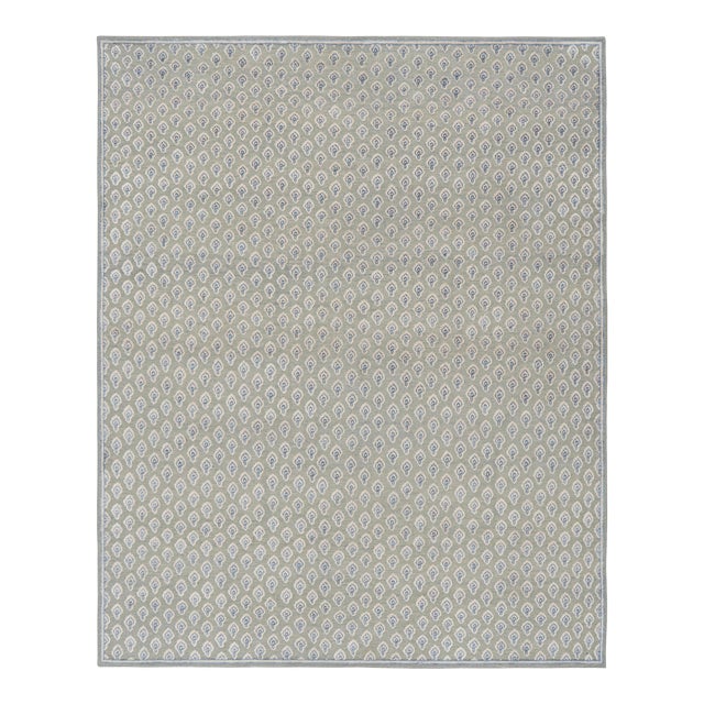 Rug & Kilim’s Modern Block Print Rug in Blue & Gray with Paisley Floral Pattern - 9x12 For Sale